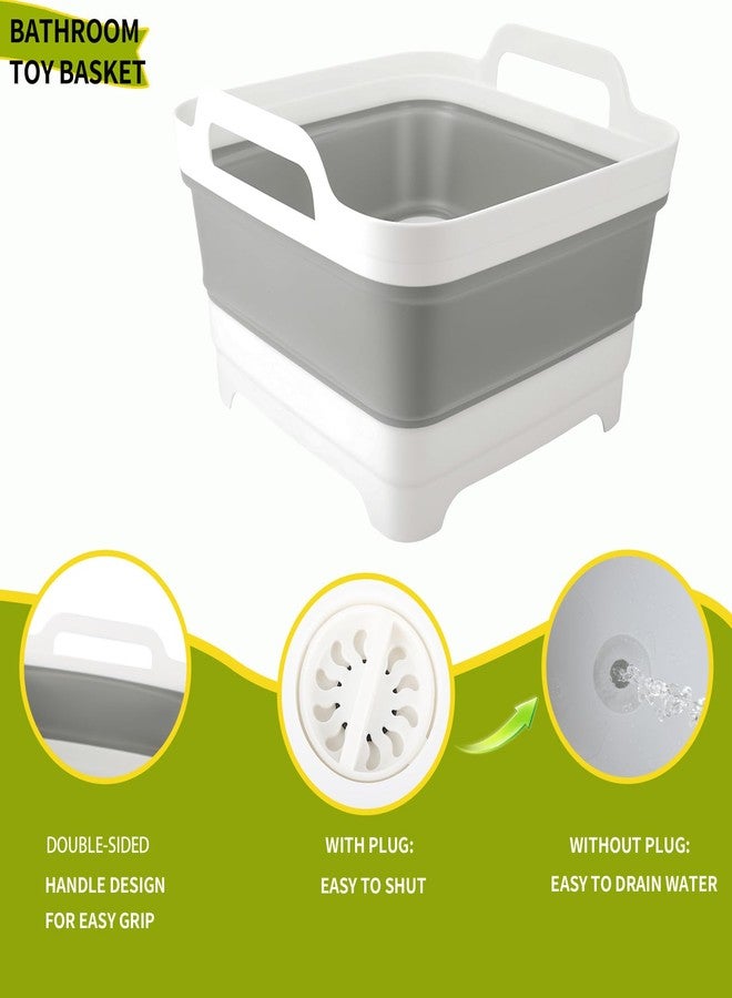 EazziSwitch Bath Toy Storage Basket Bin: Collapsible Bathtub Toys Holder Bucket & Portable Bathroom Shower Caddy Organizer - Multiuse Foldable Wash Basin Sink with Drain Plug, Handle & Drying Mat for Dish Tub - Image 2